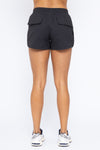 Mono B Back Pocket Dolphin Hem Women's Athleisure Shorts - Black