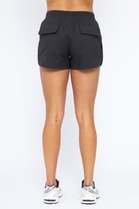 Mono B Back Pocket Dolphin Hem Women's Athleisure Shorts - Black