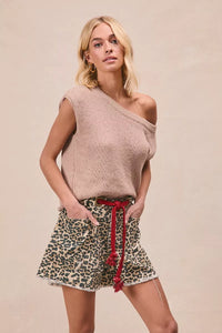 Bibi Leopard Print Shorts with Braided Waist Belt and Patch Pockets