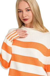 Zenana Ribbed Striped Mock Neck Sweater