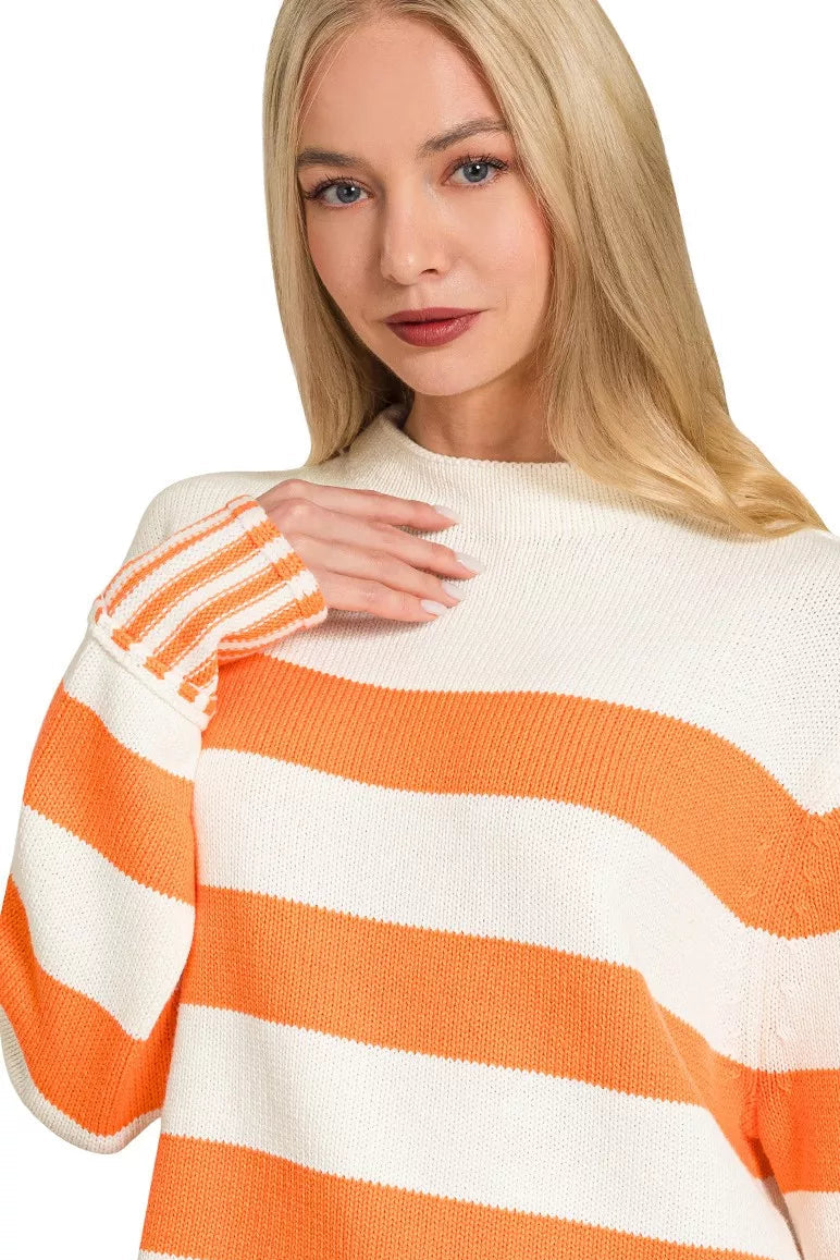 Zenana Ribbed Striped Mock Neck Sweater