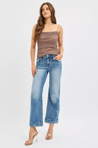 Risen Mid Rise Crop Straight Taylor Cuffed Jeans