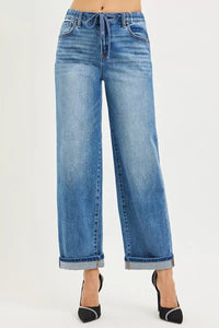 Risen Mid Rise Slouchy Drawstring Waist Boyfriend Jeans