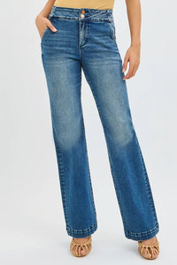 Risen High Rise Double Button Bootcut Jeans