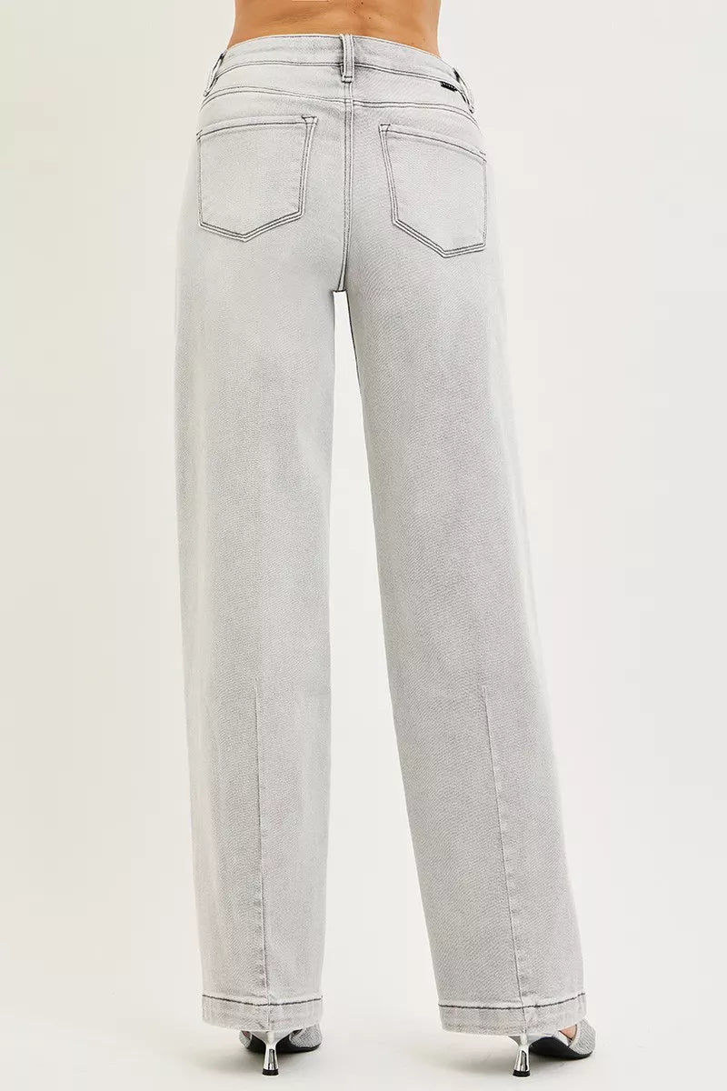 Risen High Rise Slouchy Baggy Light Grey Jeans