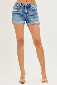 Risen Mid Rise Cuffed Denim Shorts