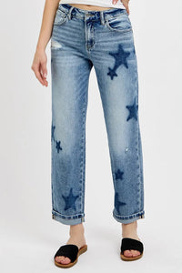 Risen Mid Rise Star Boyfriend Cuffed Jeans