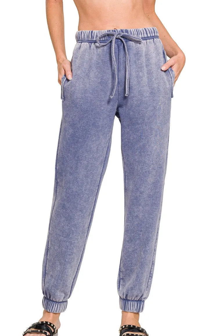 Acid Wash Fleece Jogger Sweatpants in Marlin Blue