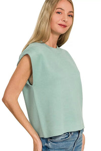 Zenana Round Neck Viscose Sweater Vest in Dusty Green