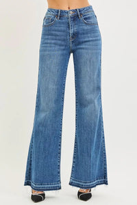 Risen High Rise Release Hem Wide Leg Jeans