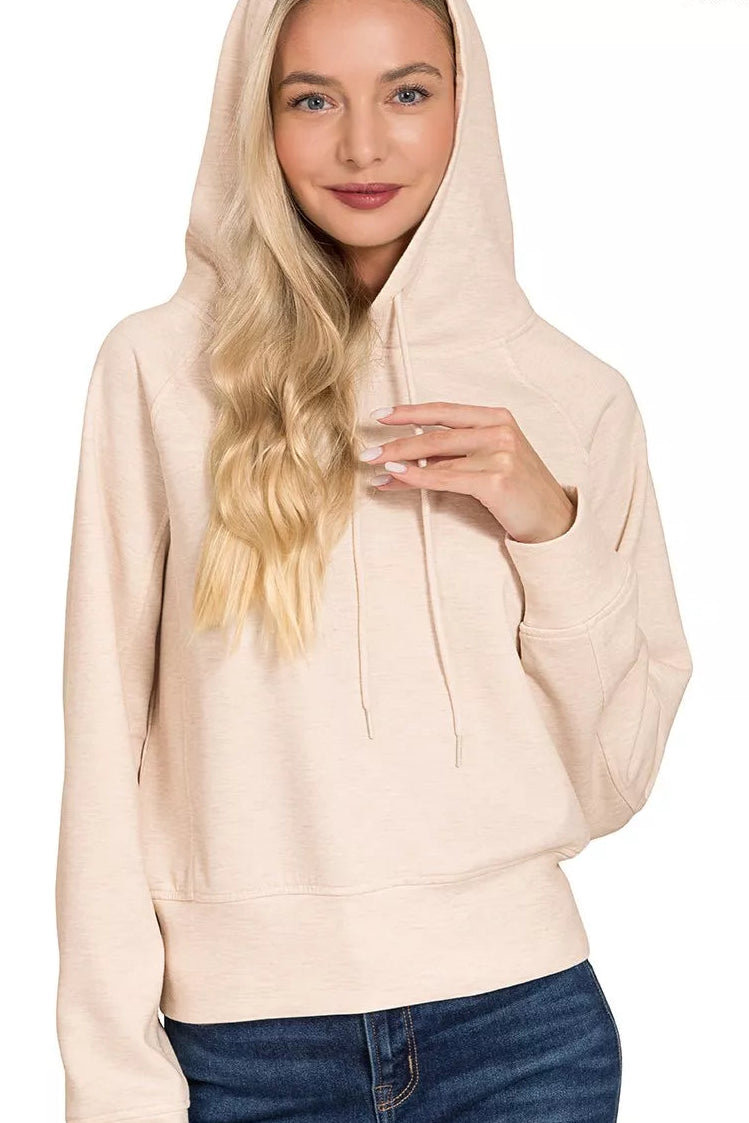 Zenana Scuba Hoodie in Heather Beige