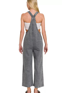 Washed Knot Strap Relaxed Fit Overalls in Ash Black