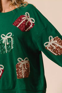 Sequin Christmas Presents Embroidered Pullover