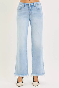 Risen Mid Rise Tummy Control Straight Leg Fray Hem Jeans