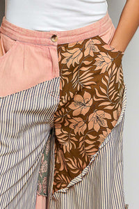 POL Striped Floral Patchwork Wide Leg Pants