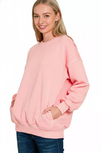 Zenana Pigment Dyed French Terry Sweatshirt in Dark Pink