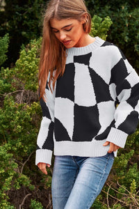 Black & White Geo Checker Pullover Sweater