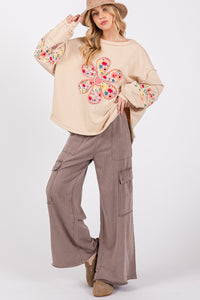 Knit Terry Mineral Wash Wide Leg Cargo Pants