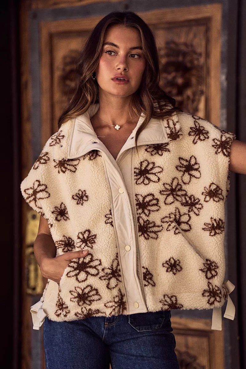 Flower Sherpa Oversized Sleeveless Vest 