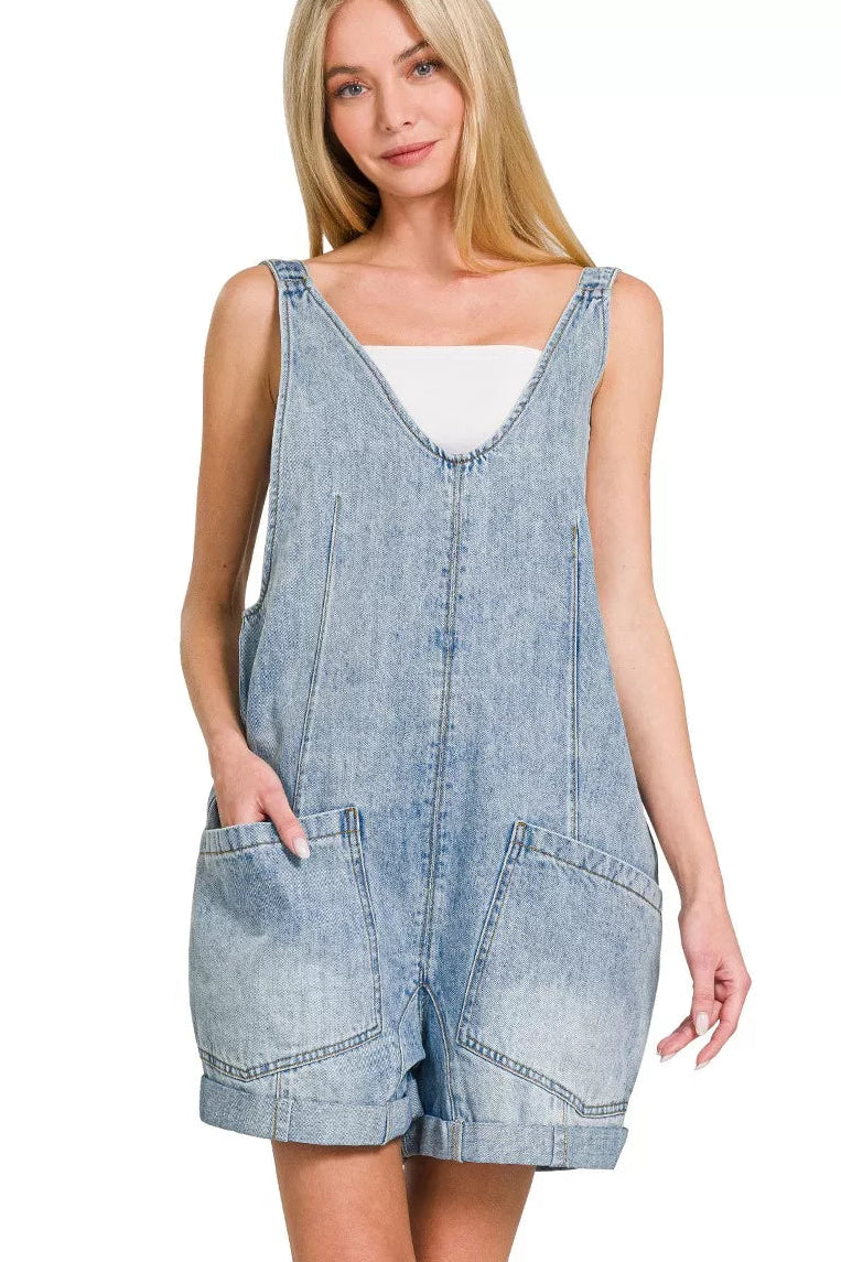 Zenana Denim Short Overalls