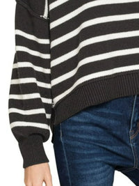 Zenana Black Stripe Exposed Seam Striped Oversized Sweater