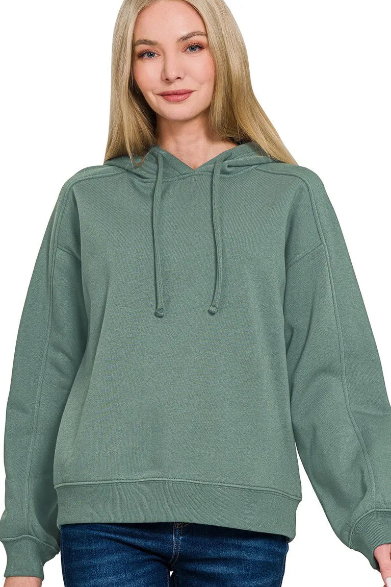 Zenana Relaxed Fit Fleece Kangaroo Pocket Hoodie in Ash Jade