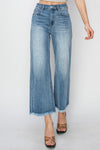 RISEN High Rise Raw Hem Cropped Wide Leg Jeans