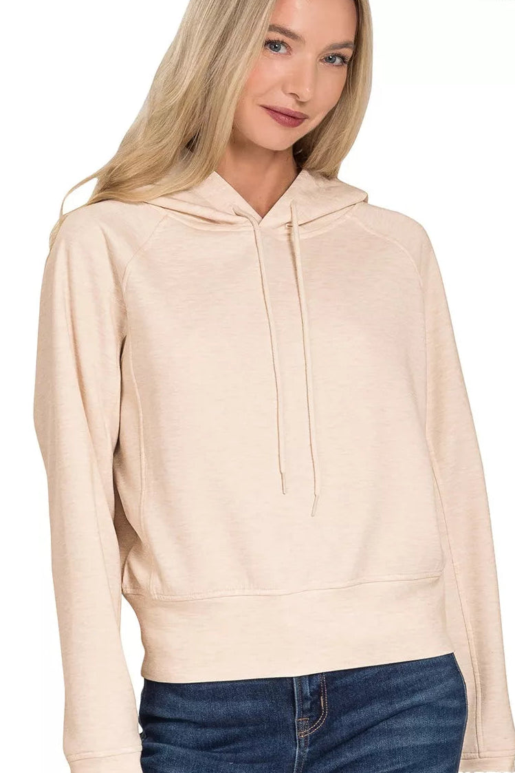 Zenana Scuba Hoodie in Heather Beige