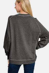 Ash Black French Terry Sweatshirt Made from French terry fabric, this pullover is soft, breathable, and provides a relaxed fit for all-day comfort. Featuring a round neckline, banded ribbed cuffs and hemline, and ribbed panels at the sides.