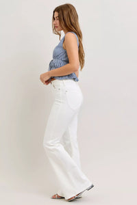 Judy Blue High Rise White Denim Tummy Control Flare Jeans