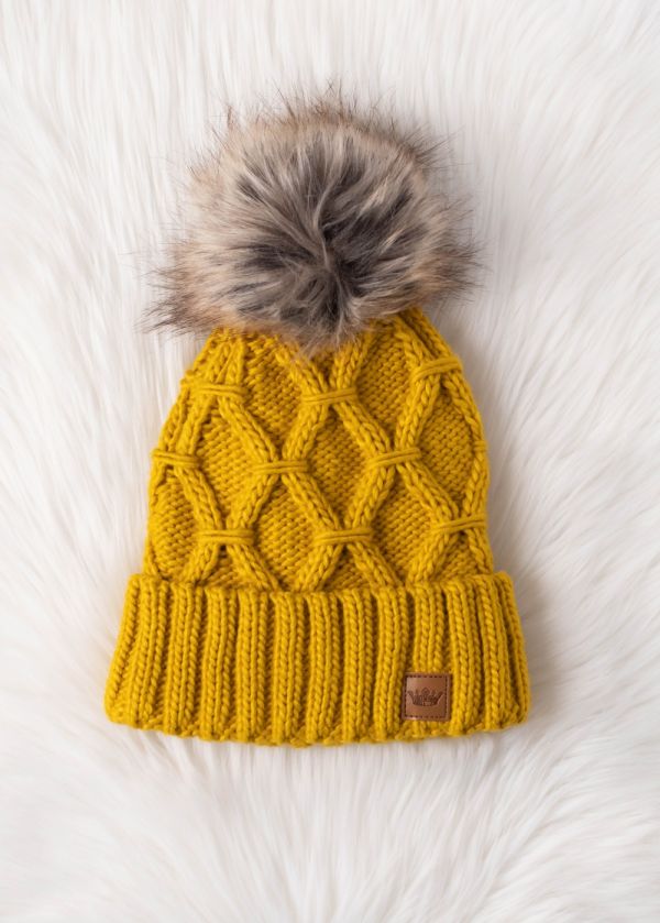 Mustard Cable Knit Fleece Lined Hat