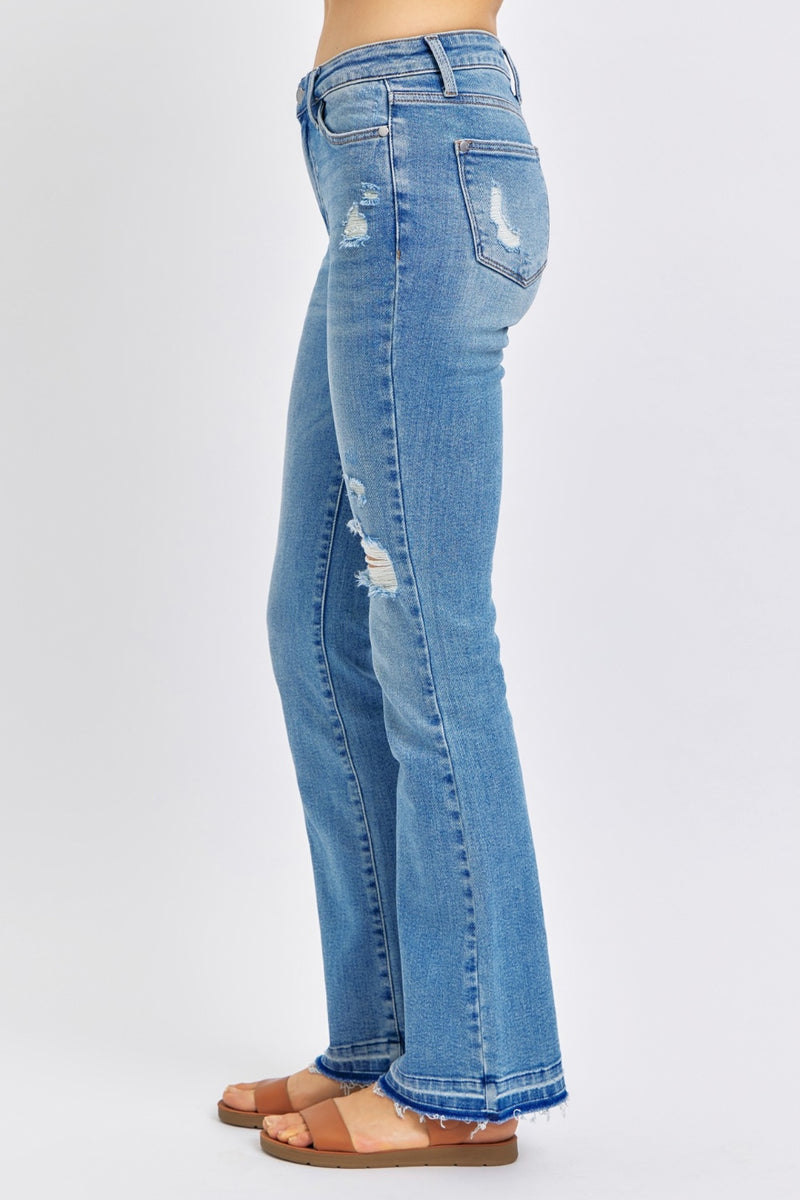 Judy Blue Mid Rise Destroyed Release Hem Bootcut Jeans