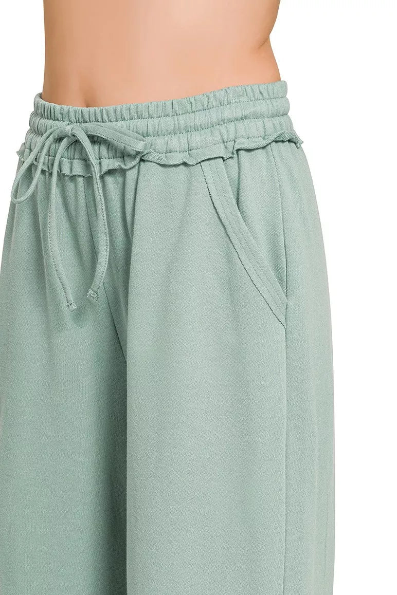 Zenana Exposed Seam French Terry Wide Leg Sweatpants - Ash Blue