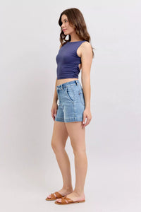 Judy Blue Mid Rise Trouser Denim Shorts