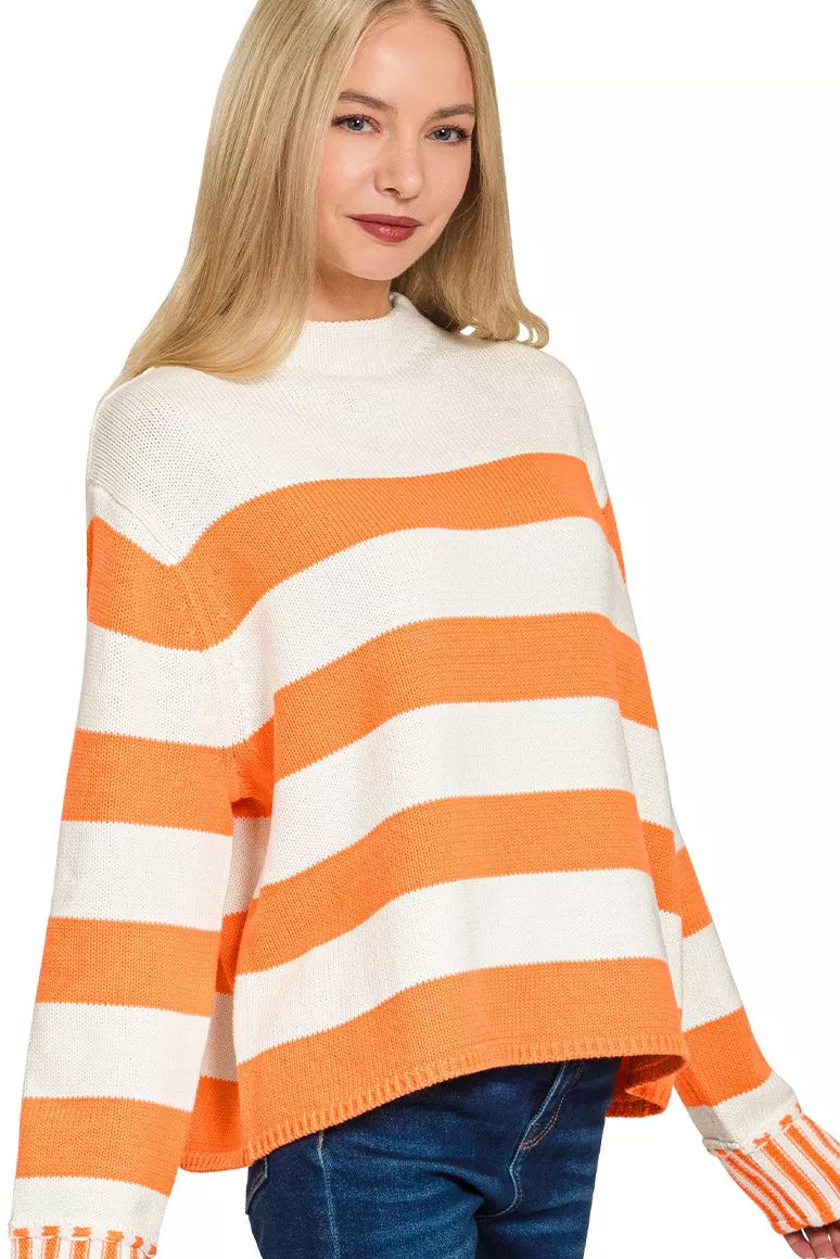 Zenana Ribbed Striped Mock Neck Sweater