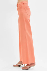 Risen High Rise Tummy Control Wide Leg Coral Palazzo Jeans