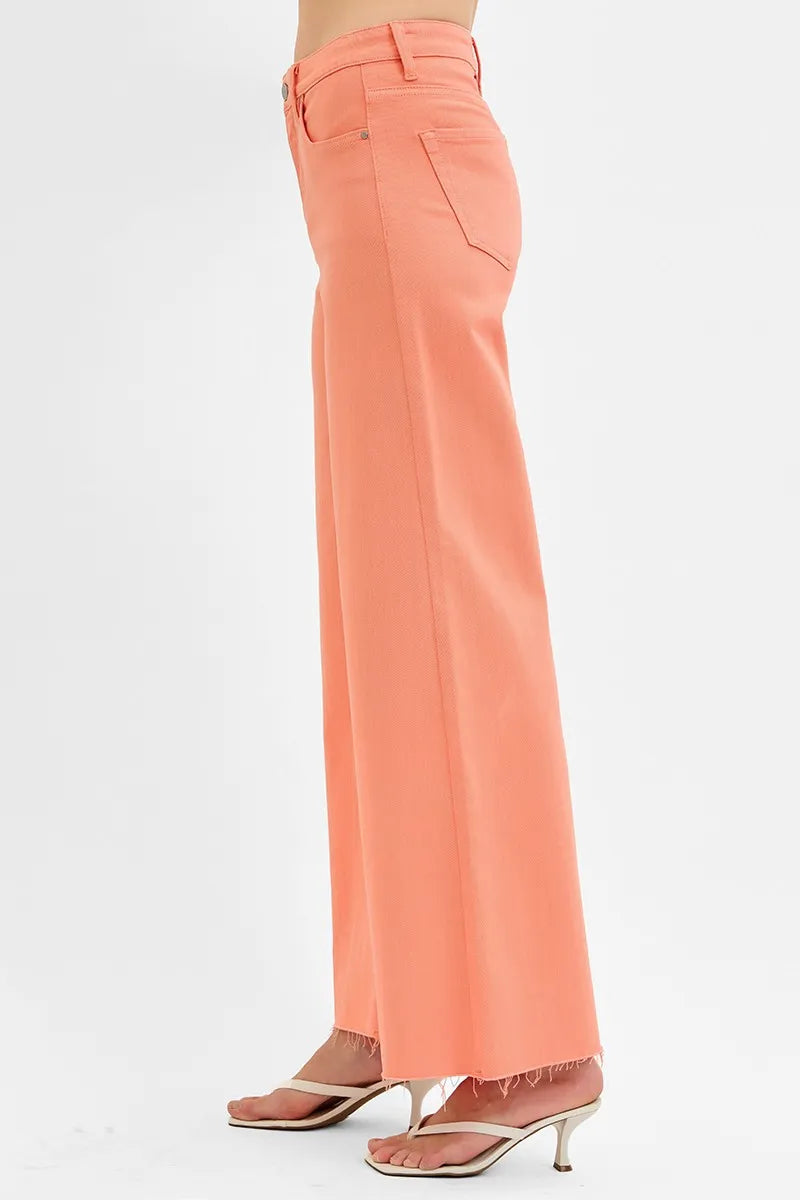 Risen High Rise Tummy Control Wide Leg Coral Palazzo Jeans