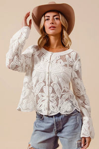 Button Front Crochet Floral Lace Cardigan