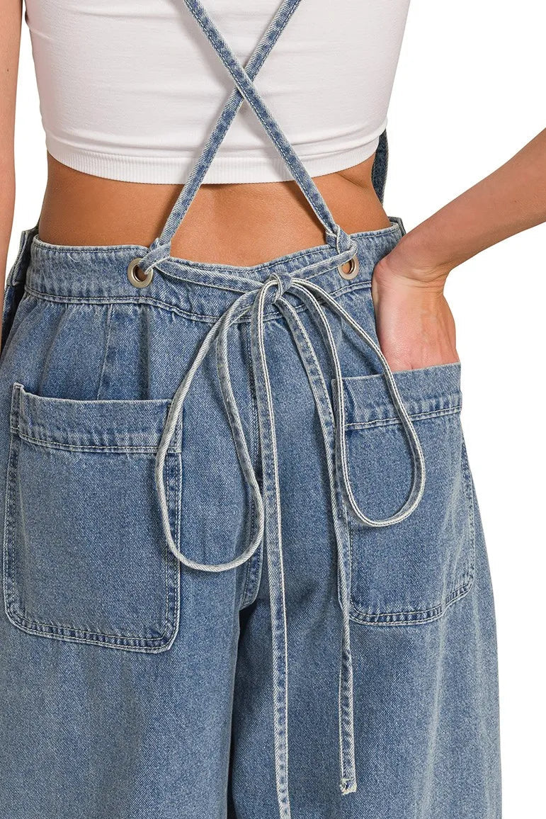 Wide Leg Medium Washed Denim Overalls