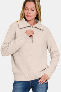 Half Zip Mocha Waffle Knit Sweater