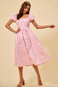Pink Polka Dot Midi Dress