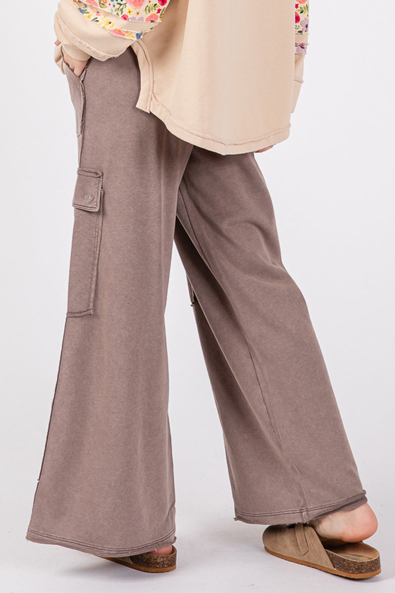 Knit Terry Mineral Wash Wide Leg Cargo Pants