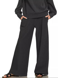 Ribbed High Neck Half Zip Pullover & Pants Set in Black