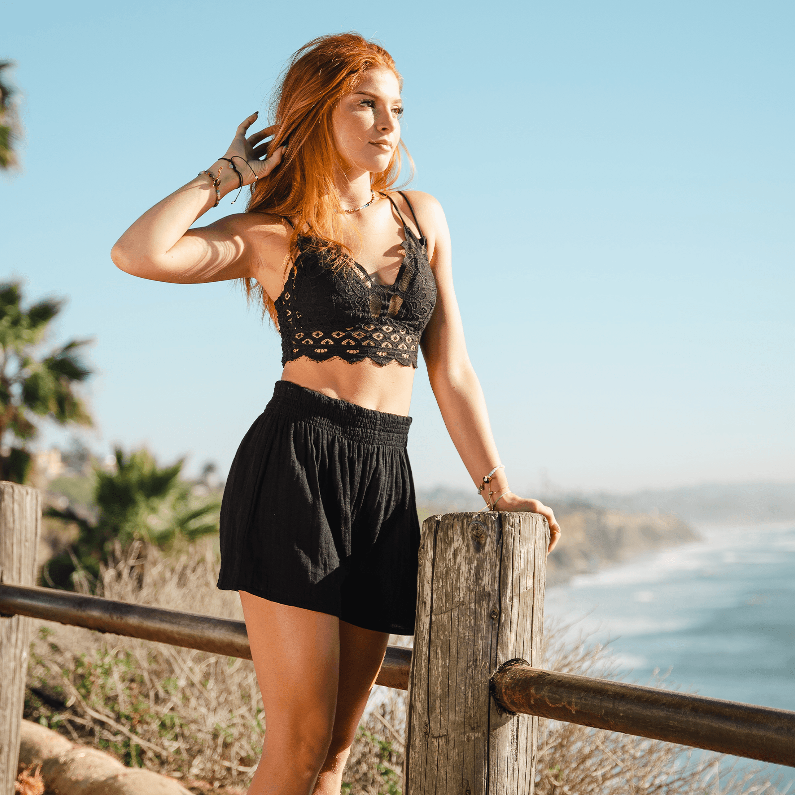 Lotus and Luna Black Cotton Shorts