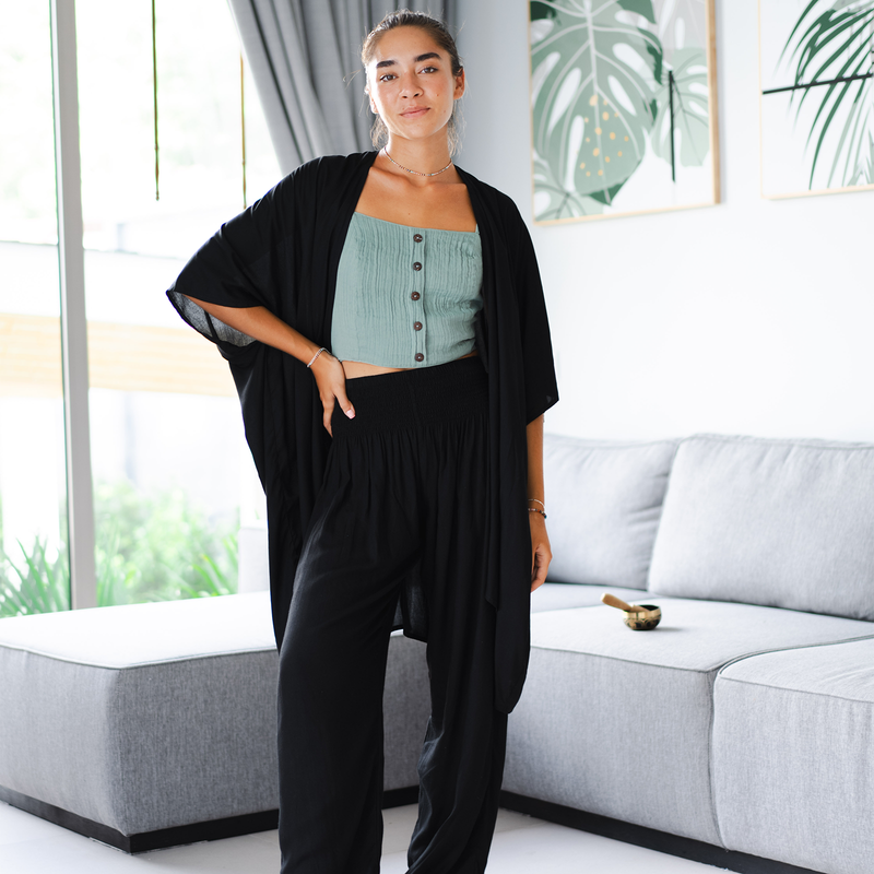 Lotus and Luna Black Harem Pants & Kimono Lounge Set