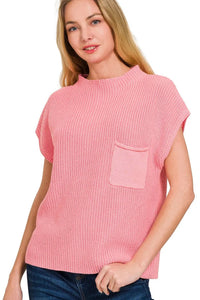 Zenana Mock Neck Short Sleeve Sweater in Dark Pink