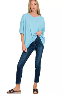 Zenana Cotton Short Sleeve Oversized Tee in Sky Blue