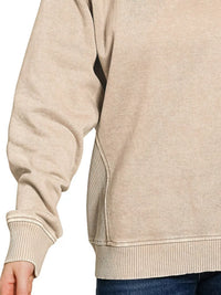 Zenana Acid Washed Fleece Side Ribbed Pullover Sweatshirt in Ash Mocha