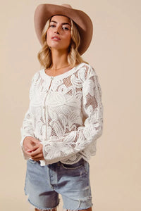 Button Front Crochet Floral Lace Cardigan