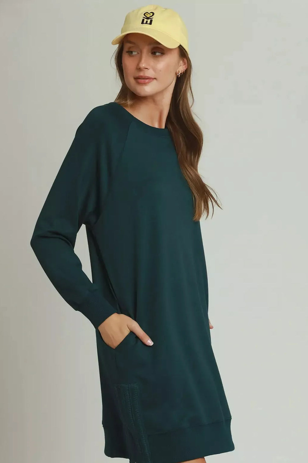 Umgee Side Crochet Zipper Detailed Casual Dress - Teal